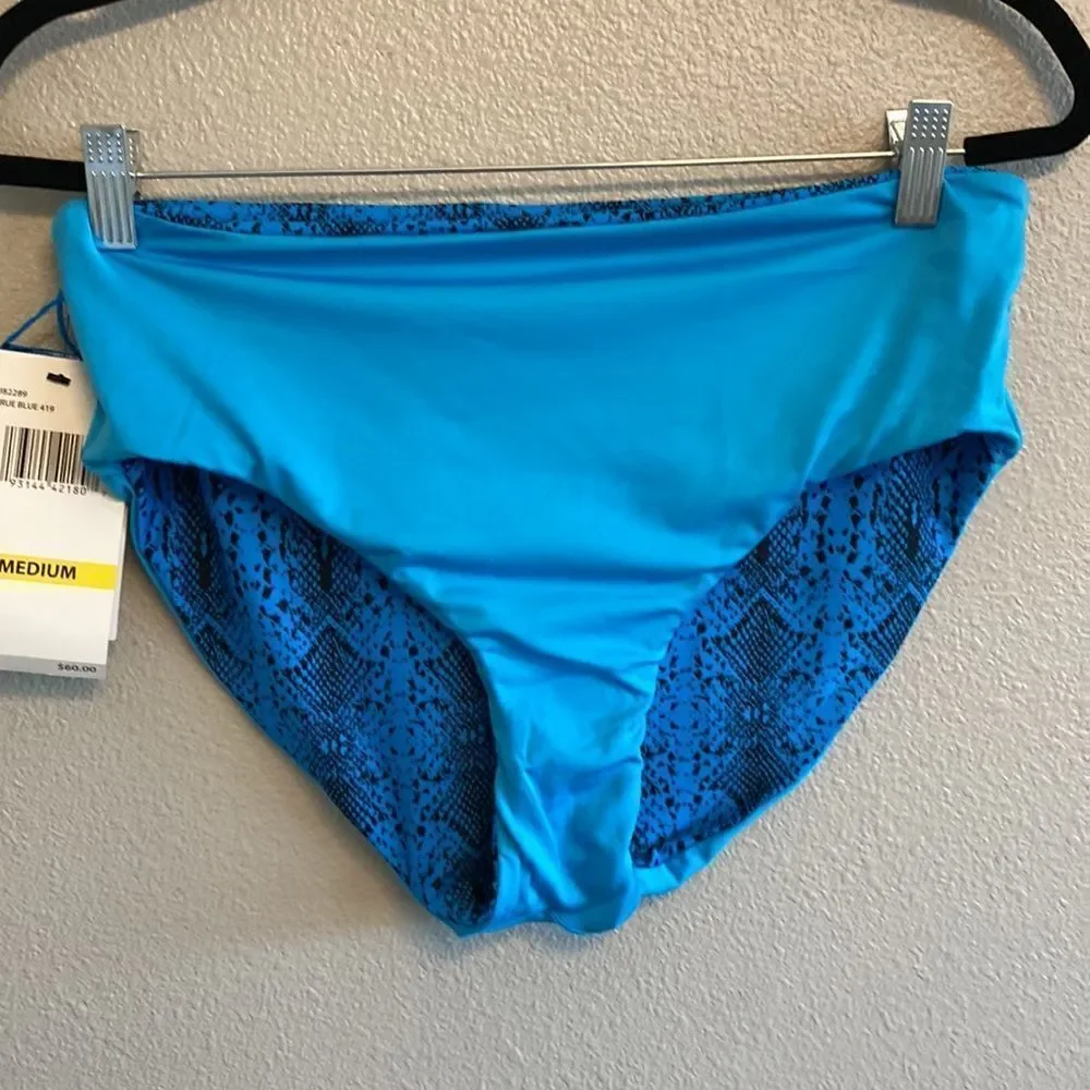NWT- Coco Reef- blue snakeskin high waisted reversible bikini bottom- Size Med